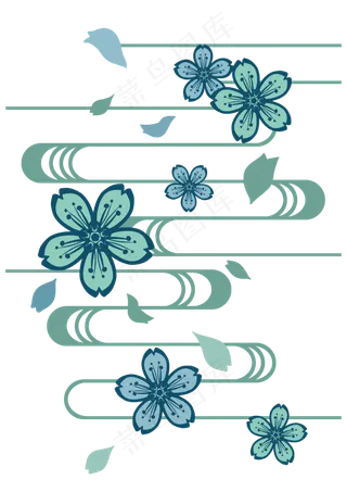日本浮世绘樱花云纹,免抠元素