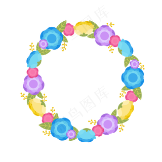 夏季夏天暑假蓝色花环装饰免扣素