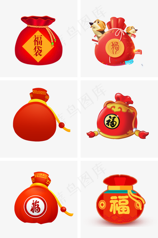通用节日红色卡通风活动促销福袋,免抠元素