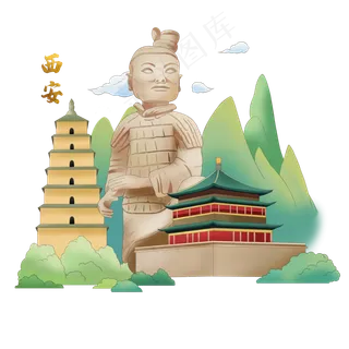 国潮城市特色西安兵马俑旅游