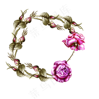 手绘玫瑰花环设计素材