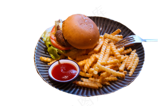 薯条叉子汉堡果酱,免抠元素