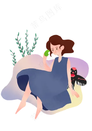 清明吃青团的女孩