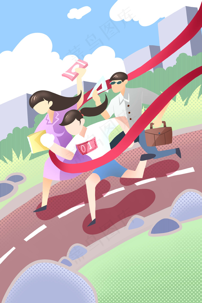 卡通手绘风五四青年节配图