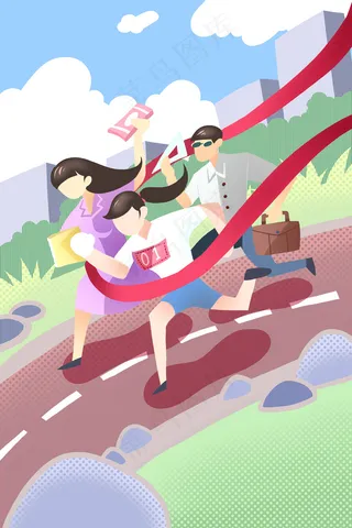 卡通手绘风五四青年节配图