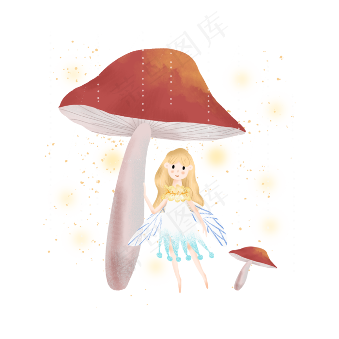 在蘑菇下躲雨的小精灵(2000X2000(DPI:300))psd模版下载