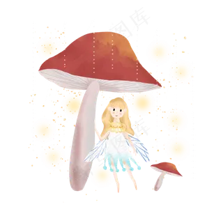 在蘑菇下躲雨的小精灵