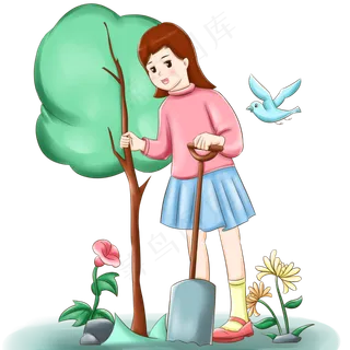 植树节植树的小女孩