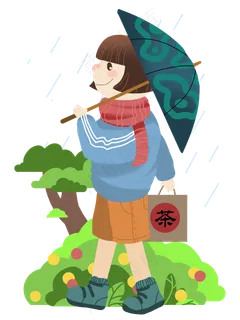 谷雨拿着茶叶的小女孩