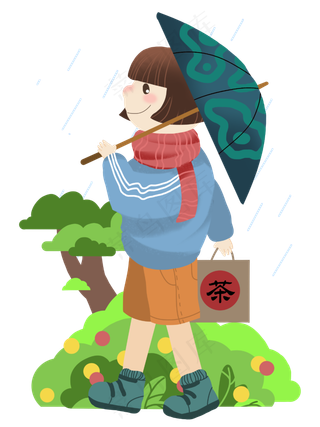 谷雨拿着茶叶的小女孩