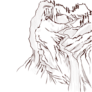 山泉线描黑白山水