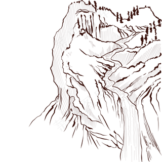山泉线描黑白山水