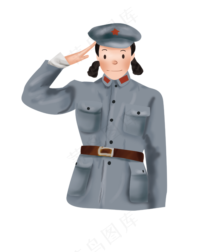 红色教育手绘女兵