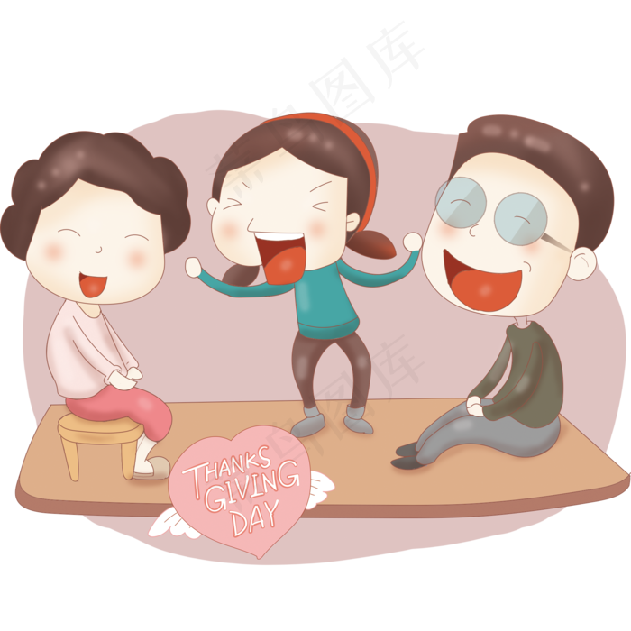 感恩节感谢父母卡通温馨家庭场景,免抠元素