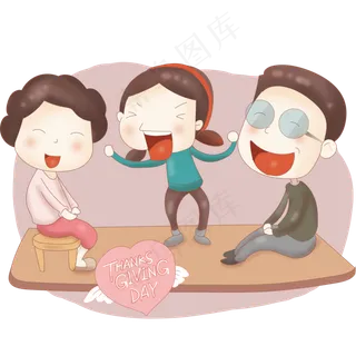 感恩节感谢父母卡通温馨家庭场景,免抠元素