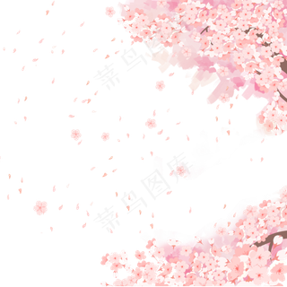 樱花雨浪漫樱花飘落手绘免扣,免抠元素