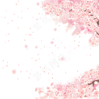 樱花雨浪漫樱花飘落手绘免扣,免抠元素