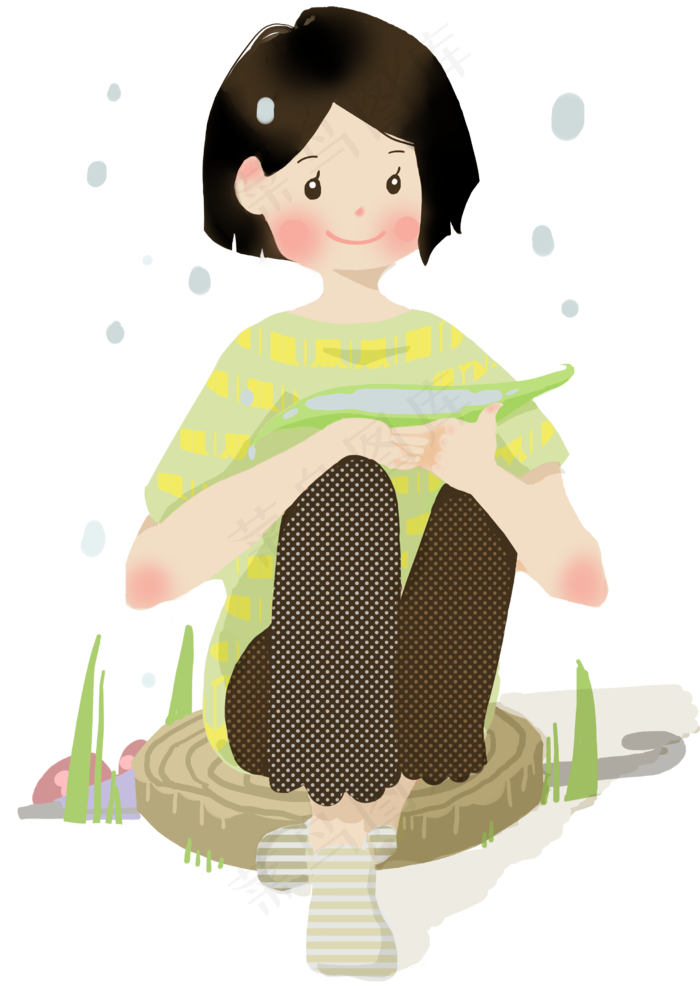 谷雨接雨水的女孩