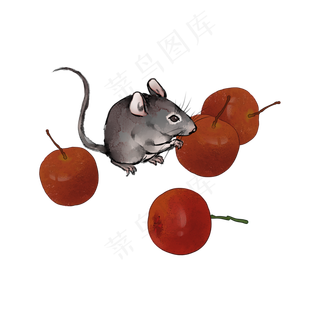 2020鼠年生肖水墨子鼠红果,免抠元素