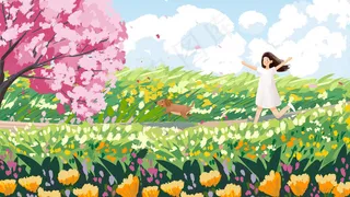 花海小朋友玩耍治愈系小清新