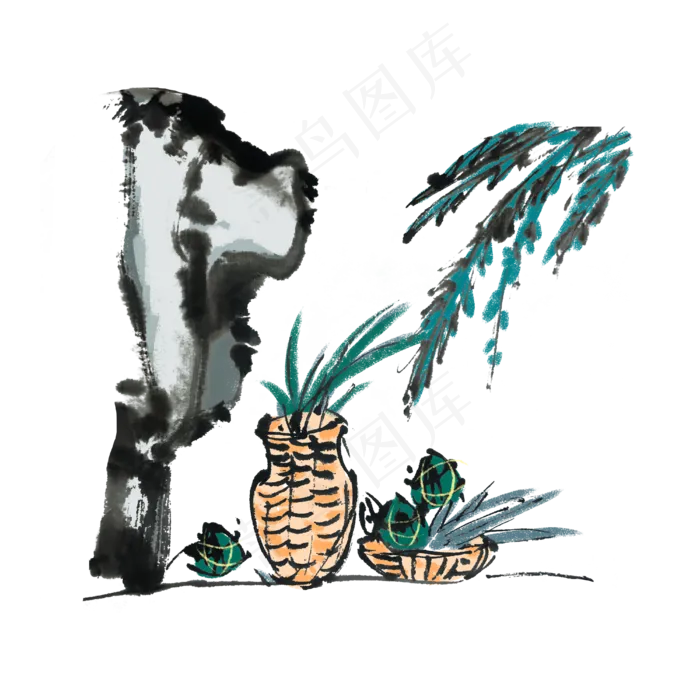 端午节水墨风粽子手绘(4000X4000(DPI:300))psd模版下载