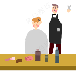 龙抬头去理发的男生,免抠元素