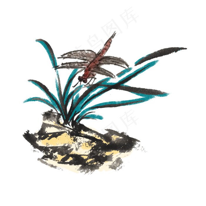 水墨风蜻蜓手绘插画