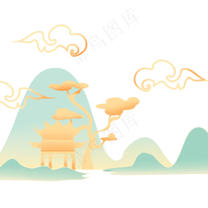 古风山水阁楼(2000X2000(DPI:300))psd模版下载