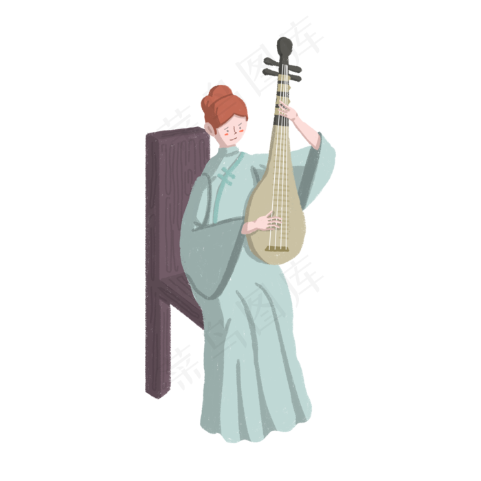 女神节古装弹琵琶美女,免抠元素