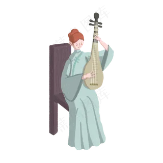 女神节古装弹琵琶美女,免抠元素