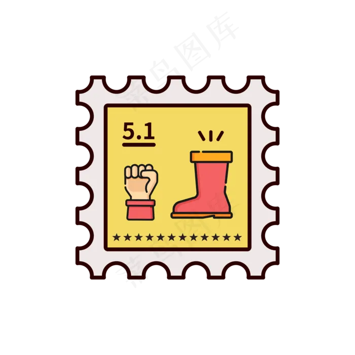 五一劳动节宣传标志扁平邮票(2000X2000(DPI:300))psd模版下载