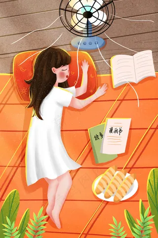 夏天大暑节气女孩室内午睡