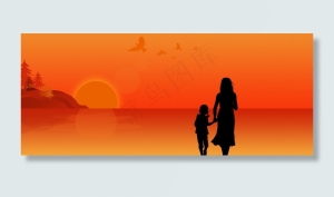 温馨感恩家人落日唯美黄色banner