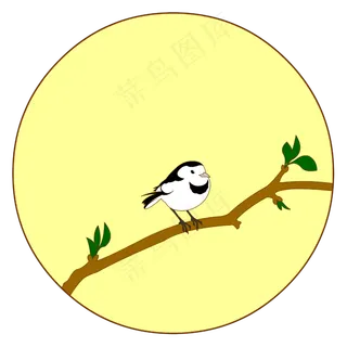 中国风花鸟圆形边框白鶺鸰矢量免,免抠元素