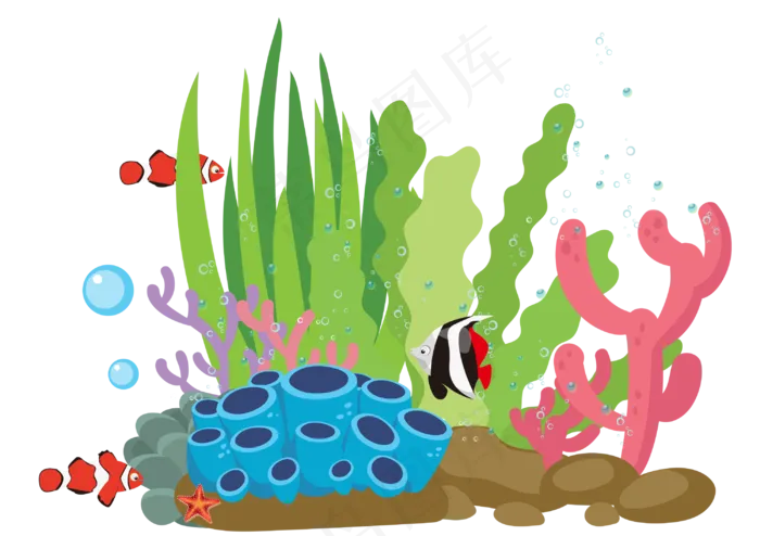 卡通手绘海洋植物元素,免抠元素(3000*2118px)psd模版下载