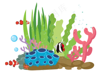 卡通手绘海洋植物元素,免抠元素