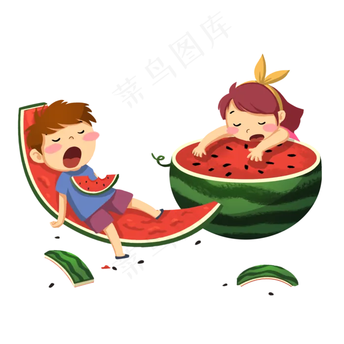 夏日吃西瓜睡着插图(2000X2000(DPI:300))psd模版下载