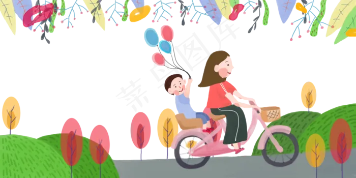 妇女节快乐亲子3.8母亲节装饰边框,免抠元素