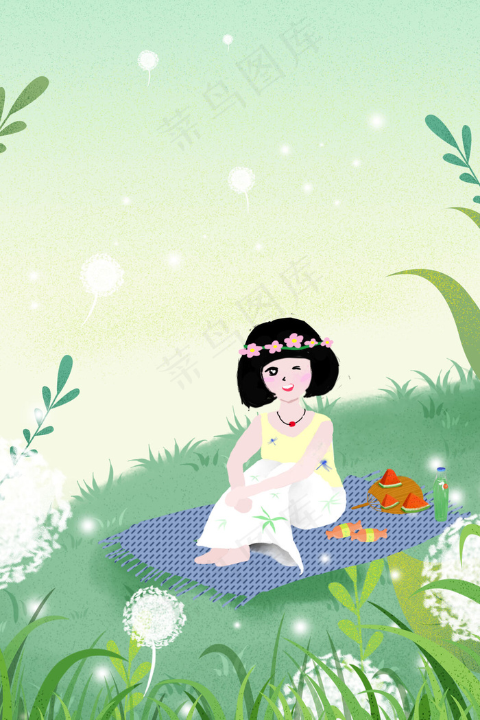 清新野炊女孩夏游记夏季旅游海报背景