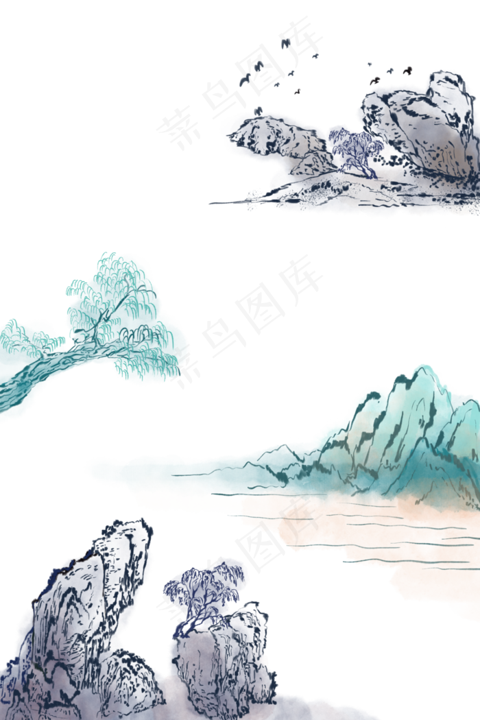 水墨山水风景边框装饰图