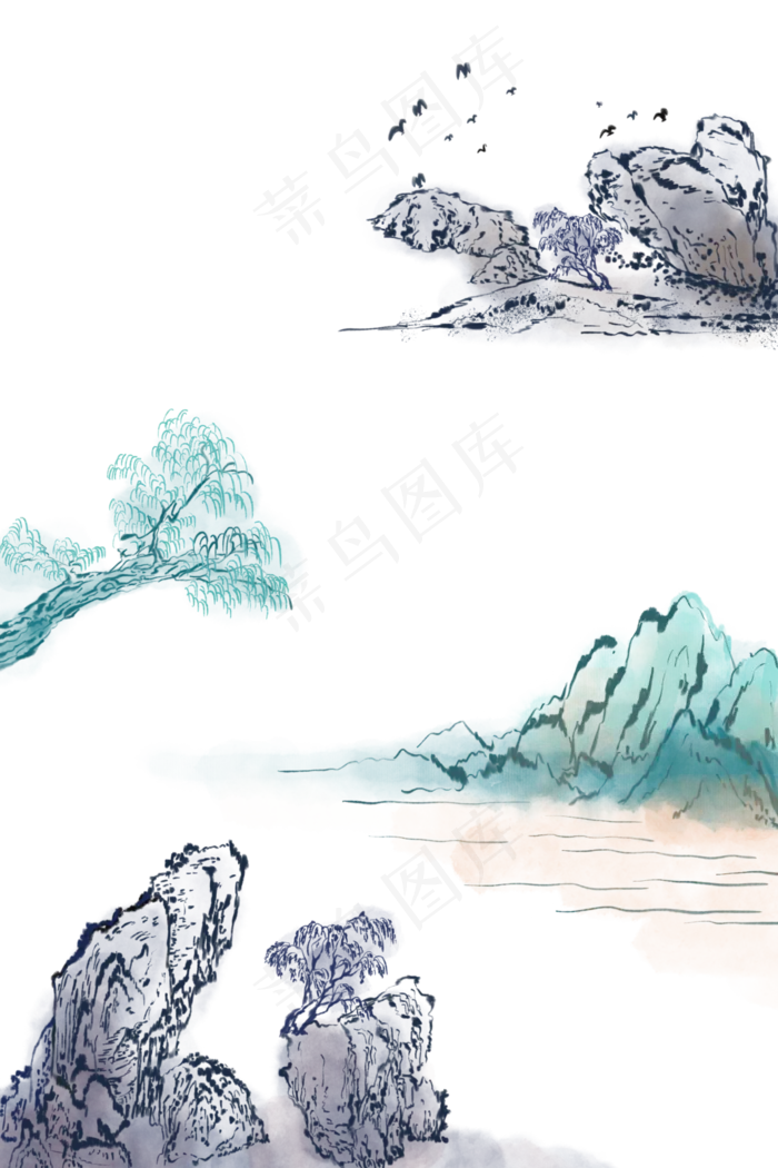 水墨山水风景边框装饰图(3543X5315(DPI:200))psd模版下载