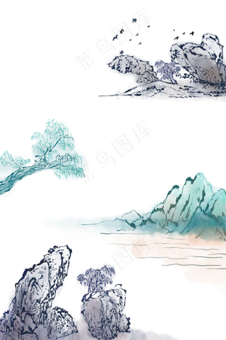 水墨山水风景边框装饰图