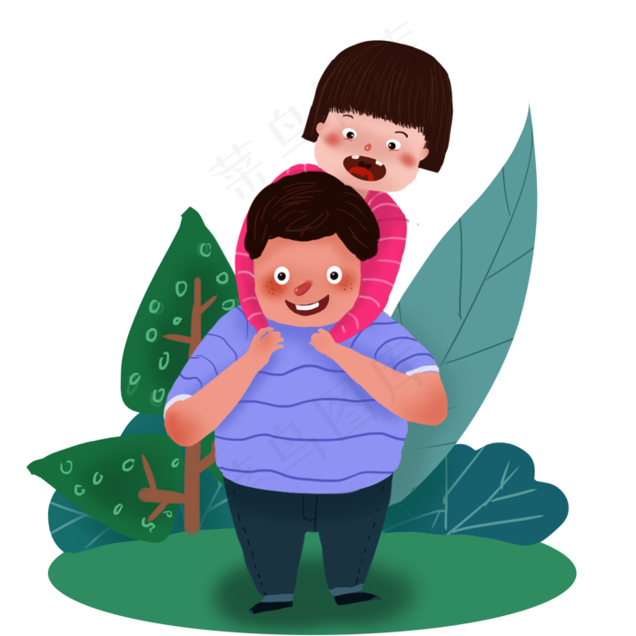 卡通平涂小孩父亲玩耍图PNG免抠