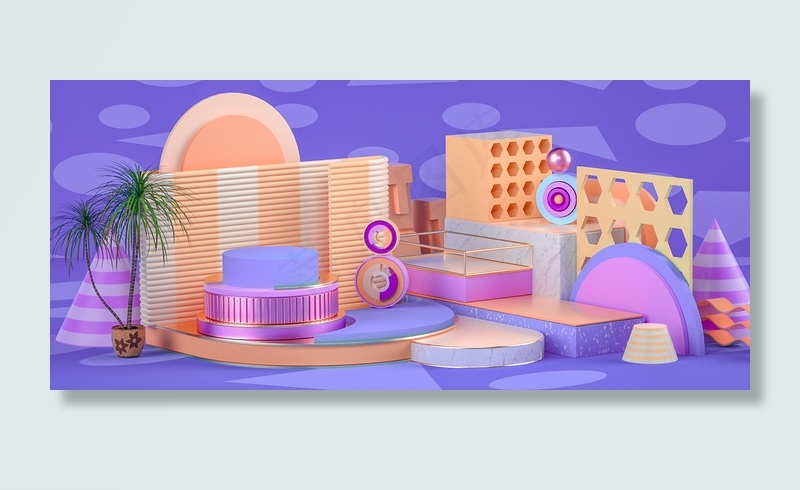 C4D缤纷开学季上新促销电商活动背景