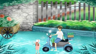 夏天女孩和妈妈买西瓜唯美清新配图