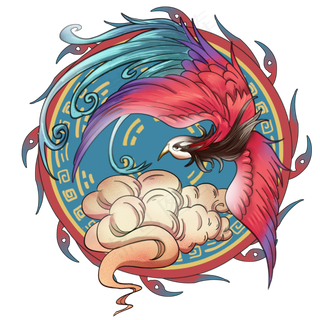 国潮年画古代神兽朱雀