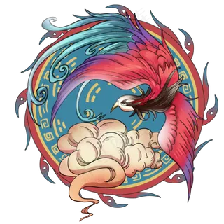 国潮年画古代神兽朱雀