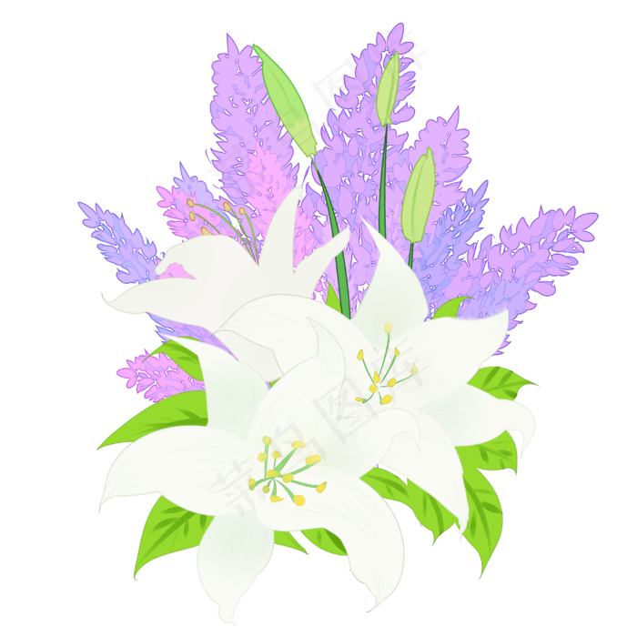 花卉花丛薰衣草百合元素(3000X3000(DPI:300))psd模版下载