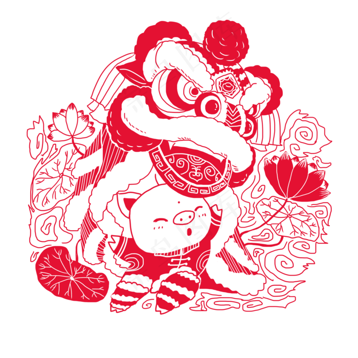 2019中国风春节猪年卡通猪福(2000X2000(DPI:300))psd模版下载