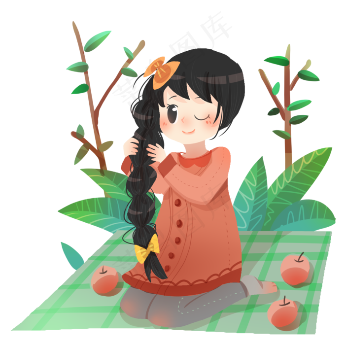 春分踏青的小女孩,免抠元素